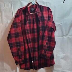 Jos A Banks Traveler's Collection, Men's Red & Black Plaid Long Sleeved Shirt, L